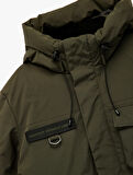 Uzun Kollu Kapaklı Cepli Su İtici Fermuarlı Kapşonlu Kışlık Parka