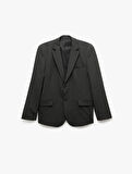 Uzun Kollu Viskon Karışımlı Düğmeli Mono Yaka Blazer Ceket
