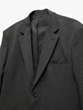 Uzun Kollu Viskon Karışımlı Düğmeli Mono Yaka Blazer Ceket