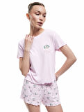 Viskon Kumaş Bisiklet Yaka Kısa Kollu Çiçekli Şortlu Pijama Takımı