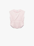 Bisiklet Yaka Korse Detaylı Slim Fit Kolsuz Crop Tişört