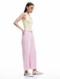 Düğmeli Kesik Geniş Paça Kemerli Pantolon - Wide Leg Jeans