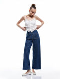 Yüksek Bel Rahat Kalıp Cepli Kısa Denim Pantolon  -  Culotte Jeans