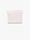 Straplez Yaka Şerit Detaylı Kolsuz Baskılı Crop Bluz