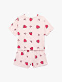 Rahat Kalıp Kısa Kollu Çilek Desenli Şortlu Pijama Takımı
