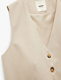 V Yaka Kolsuz Düğmeli Blazer Yelek