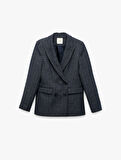 Cepli Uzun Kollu Ekose Kruvaze Blazer Ceket