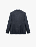Cepli Uzun Kollu Ekose Kruvaze Blazer Ceket
