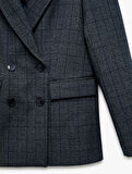 Cepli Uzun Kollu Ekose Kruvaze Blazer Ceket