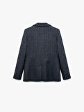 Cepli Uzun Kollu Ekose Kruvaze Blazer Ceket