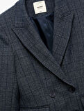 Cepli Uzun Kollu Ekose Kruvaze Blazer Ceket