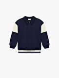 Şardonlu Uzun Kollu Fermuar Detaylı Polo Yaka Sweatshirt