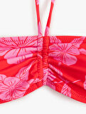 Çiçek Desenli Straplez Bikini Üstü