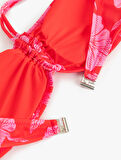 Çiçek Desenli Straplez Bikini Üstü