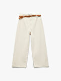 Kemer Detaylı Cepli Düğmeli Kısa Geniş Paça Pantolon - Crop Wide Leg Jean