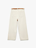 Kemer Detaylı Cepli Düğmeli Kısa Geniş Paça Pantolon - Crop Wide Leg Jean