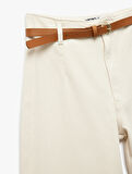 Kemer Detaylı Cepli Düğmeli Kısa Geniş Paça Pantolon - Crop Wide Leg Jean