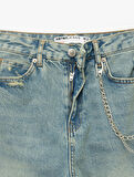 Yüksek Bel Rahat Kalıp Yıpratılmış Zincir Detaylı Mom Jean Pantolon - Mom Slim Jean