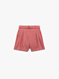 Modal Kumaş Cepli Pile Detaylı Kemerli Mini Şort