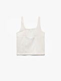 Bürümcük Kumaş Slim Fit Kare Yaka Fiyonk Detaylı Kolsuz Askılı Crop Bluz