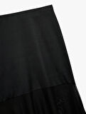 Slim Fit Standart Bel Transparan Tül Detaylı Uzun Etek