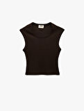Pamuklu Kolsuz Bisiklet Yaka Fitilli Slim Fit Crop Atlet