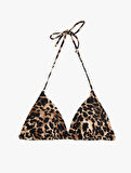 Boyundan Bağlamalı İpli Leopar Desenli Üçgen Bikini Üstü