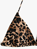 Boyundan Bağlamalı İpli Leopar Desenli Üçgen Bikini Üstü