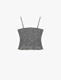 Düğme Detaylı İp Askılı Bürümcük Slim Fit Crop Bluz