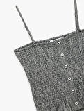Düğme Detaylı İp Askılı Bürümcük Slim Fit Crop Bluz