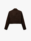 Slim Fit Kruvaze Uzun Kollu Tüvit Crop Blazer Ceket