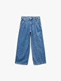 Pamuklu Cepli Geniş Paça Denim Pantolon