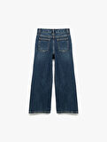 Beli Bağcıklı Pamuklu Geniş Paça Denim Pantolon
