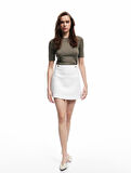 Metal Aksesuarlı A Kesim Yüksek Bel Tüvit Mini Etek