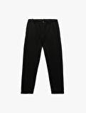 Beli Bağcıklı Düğmeli Pike Kumaş Cep Detaylı Duble Paça Slim Fit Pantolon