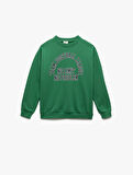 Bisiklet Yaka Uzun Kollu Pamuklu Baskılı Sweatshirt