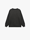 Pamuklu Uzun Kollu Bisiklet Yaka Baskılı Şardonlu Sweatshirt