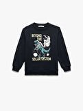 Uzun Kollu Bisiklet Yaka Dinozor Baskılı Şardonlu Sweatshirt