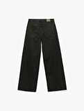 Normal Bel Cepli Düğmeli Pamuklu Rahat Kesim Geniş Paça Jean Pantolon - Loose Straight Fit Jeans