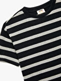 Bisiklet Yaka Kısa Kollu Kaşkorse Çizgili Tişört