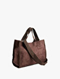 Etiket Detaylı Saplı Askılı Suni Süet Tote Çanta