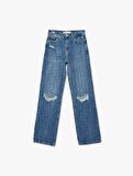 Yıpratılmış Pamuklu Düz Paça Straight Fit Jean Pantolon  - Straight Jeans