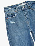 Yıpratılmış Pamuklu Düz Paça Straight Fit Jean Pantolon  - Straight Jeans