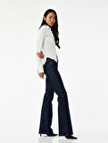 Yüksek Bel Düğme Detaylı Cepli Dar Kesim İspanyol Paça Jean Pantolon - Flare Jeans