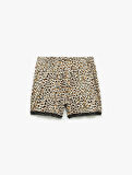 Dantel Detaylı Leopar Desenli Şort Pijama Altı