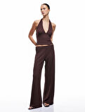 Bürümcük Kumaş Dokulu Slim Fit Sırt Dekolteli Halter Yaka Bluz