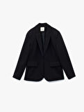 Kruvaze Yaka Kapaklı Cep Detaylı Uzun Kollu Blazer Ceket