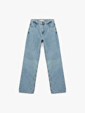 Pamuklu Düğmeli Düz Paça Taş Detaylı Jean Pantolon - Straight Fit Jean