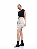 Gabardin Pamuklu Slim Fit Geometrik Desenli Mini Şort Etek