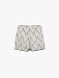 Gabardin Pamuklu Slim Fit Geometrik Desenli Mini Şort Etek